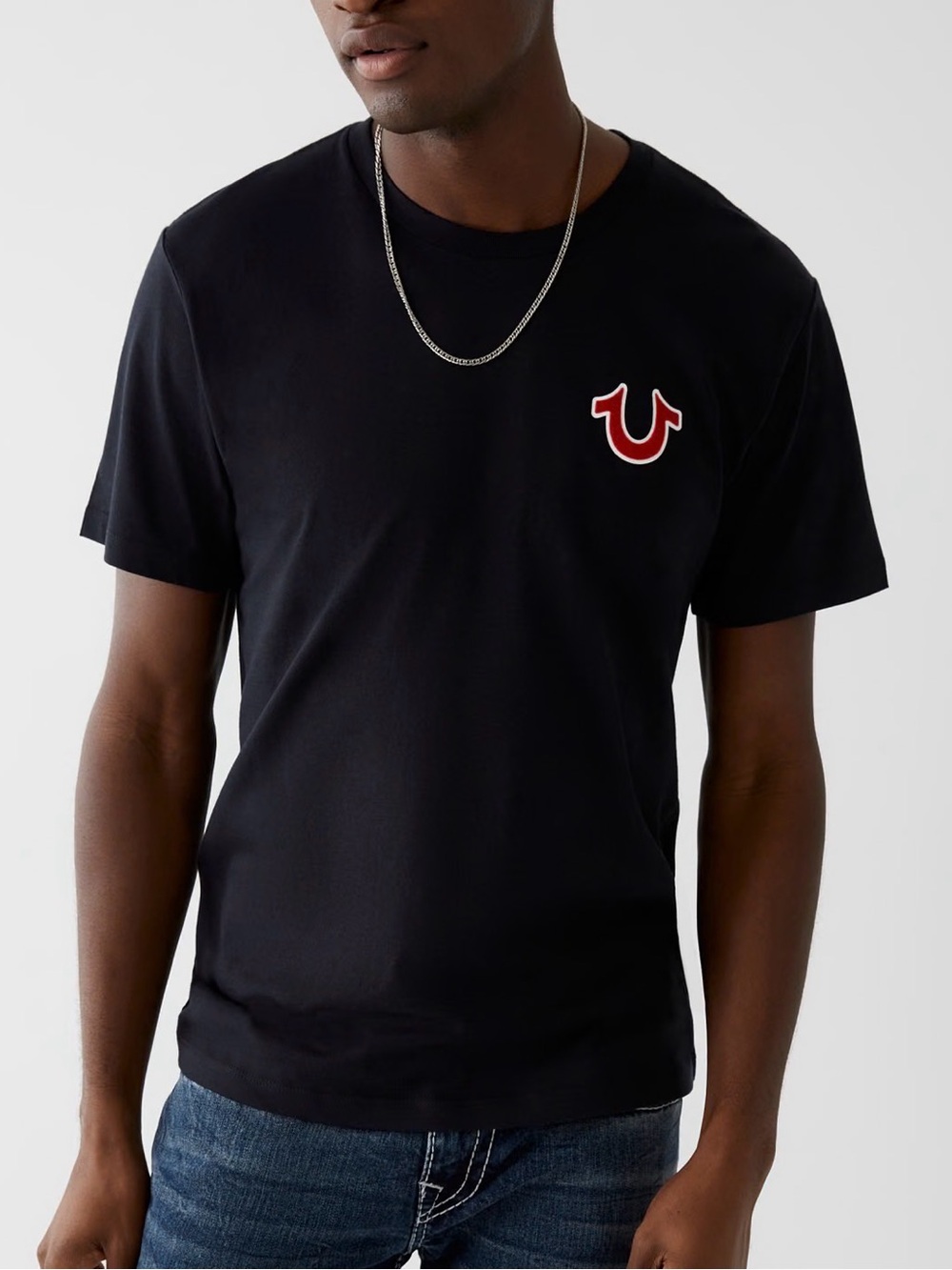 True Religion Buddha Black Short-Sleeve Tee with Red Logo